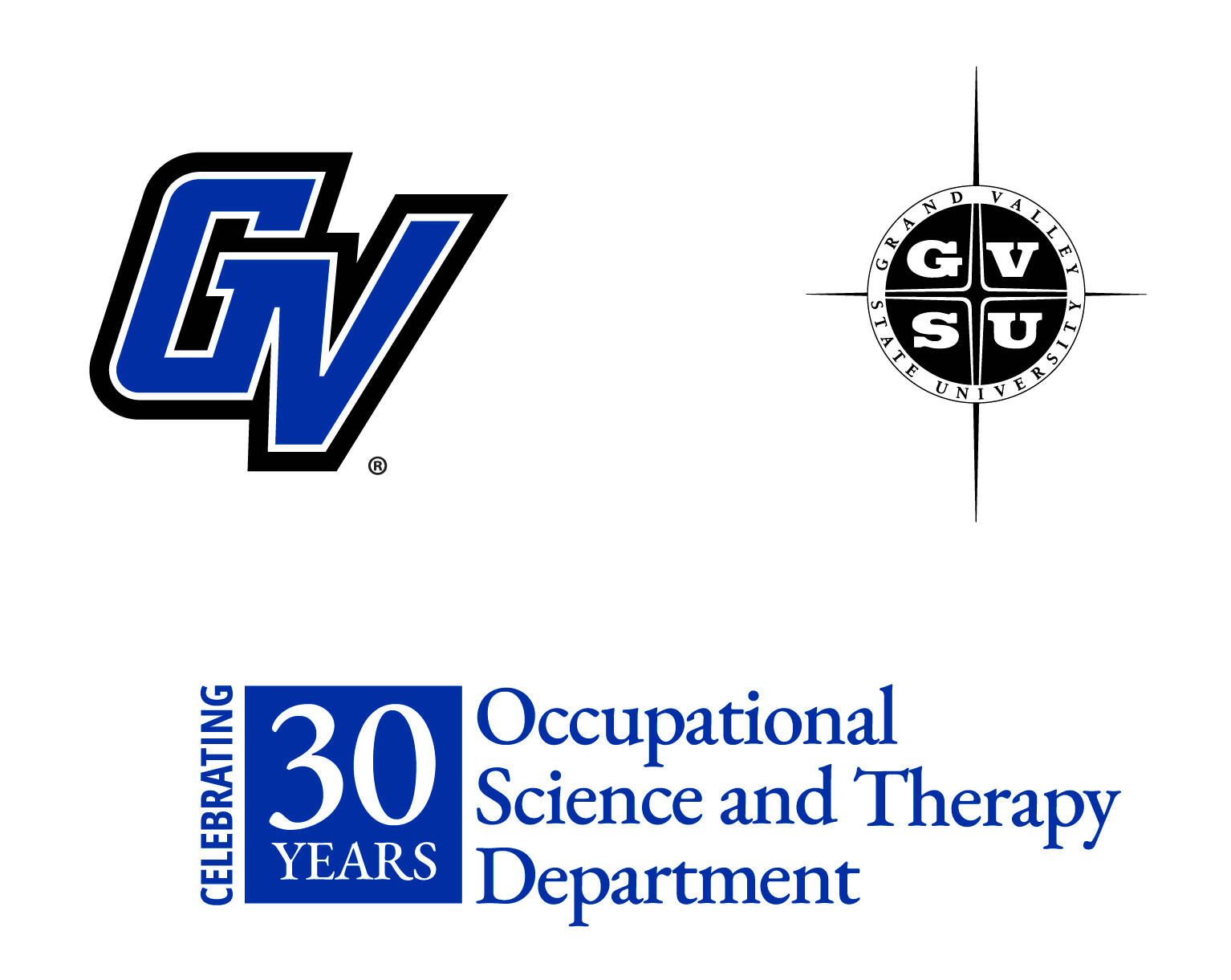 The athletics logo, an anniversary text treatment, and the university seal